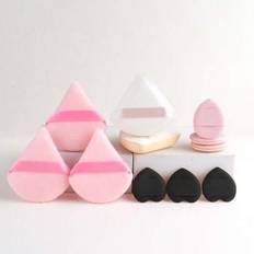 11-delat set med sminksvampar, innehåller 2 Cloud Puff-svampar, 6 fingertoppsvampar, 3 triangulära svampar, lämplig för löst puder, foundation, fixeri - Rosa