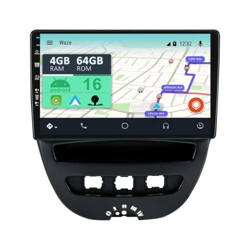 YUNTX Android 12 2 Din Radio Navigation för Peugeot 107 Toyota Aygo Citroen C1 :[Integrerad CarPlay/Android Auto/GPS]-IPS 2.5D 10.1" Touchscreen-DAB/Bluetooth 5.0/WiFi/USB/4G/ratt kontroll