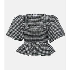 Ganni Checked seersucker peplum top