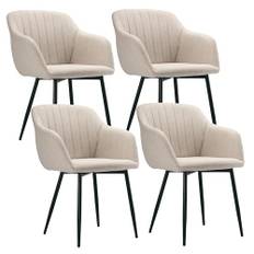 Goeurvant Matrumsstolar, set om 4 med armstöd, köksstol, fåtölj, stoppningsstol, vardagsrumsstol, metallben, sits av polyester för matsal, vardagsrum, sovrum, beige