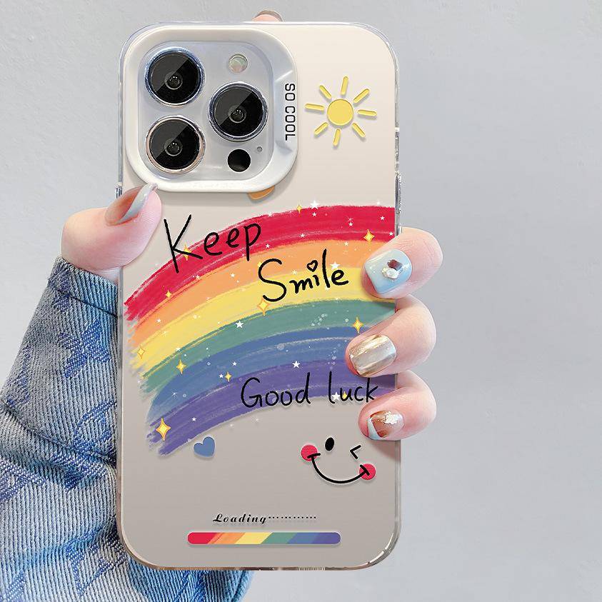 Applicable To Mate60 Huawei Mobile Phone Case Vivo Rainbow Smiley Face Oppo Color Silver Matte Xiaomi 14 High-end Women's Style Xiaomi 12PRO