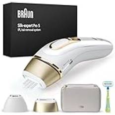 Braun IPL Silk·expert Pro 5, Haarentfernung für zuhause, Alternative zur Laser-Haarentfernung, mit Tasche, Venus Rasierer, 2 Aufsätze, Weiß/Gold, PL5152