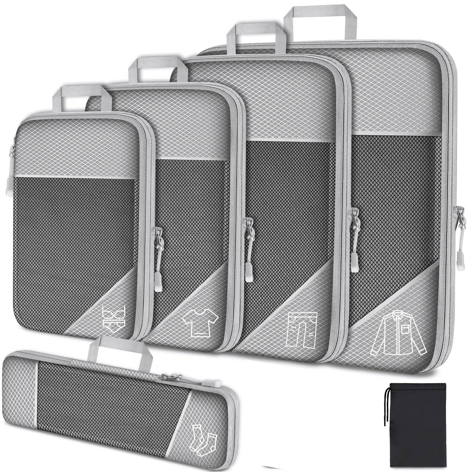 6-Piece Compression Packing Cube Set with Shoe Bag - Grey a / Total 6PCS Set