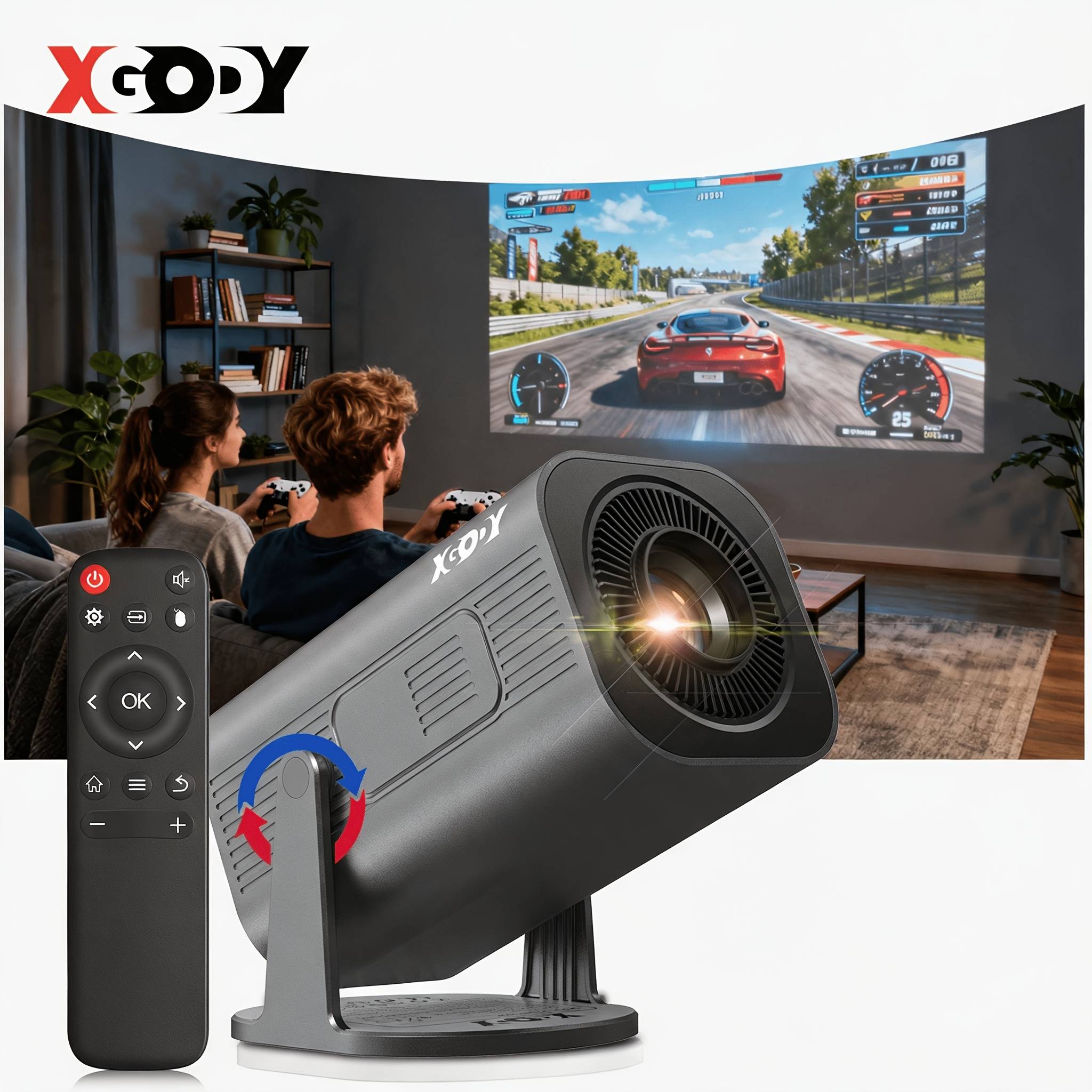 Xgody Gimbal 3pro Smart Mini Projector, 4k Projection Support With Wifi And Built-in App, Auto Keystone, Audio, Zoom, Local 720p Movie, Portable Outdoor Mini Projector