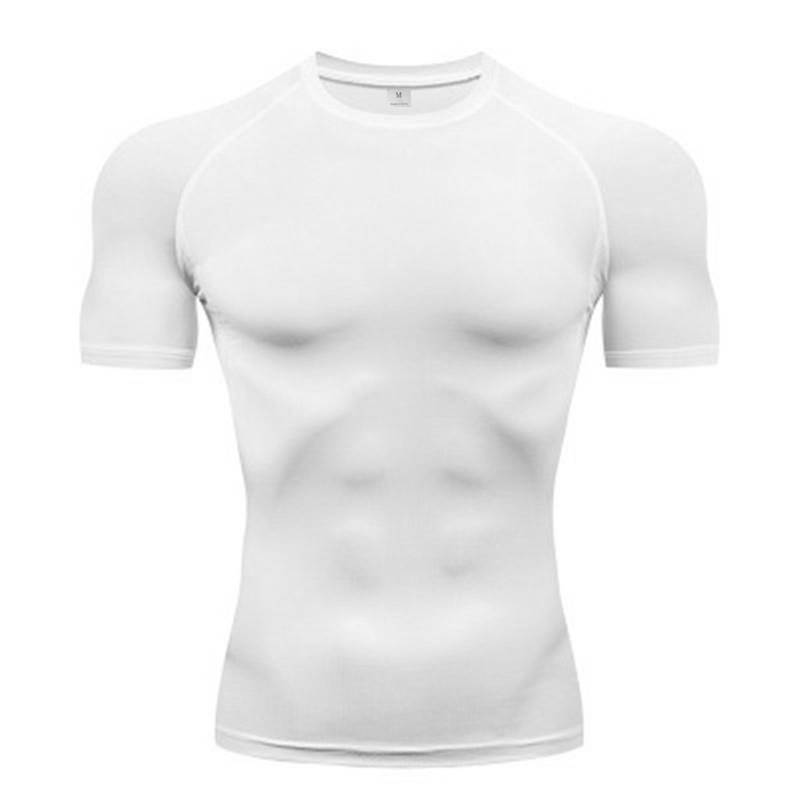 Plain Compression Tight Mens Casual Sport Shirts Gym Bodybuilding Short Sleeve T-Shirts Summer Quick Dry Fitness Muscle Clothing