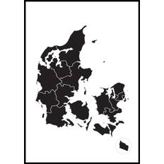 Kort - Danmark - Sort Plakat (70x100 cm)