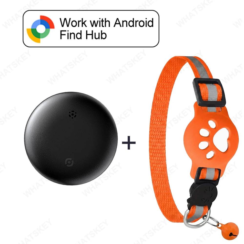 Google Find My Device Pet Collar Tracker for Cats & Dogs — Android Compatible - Black-red collar