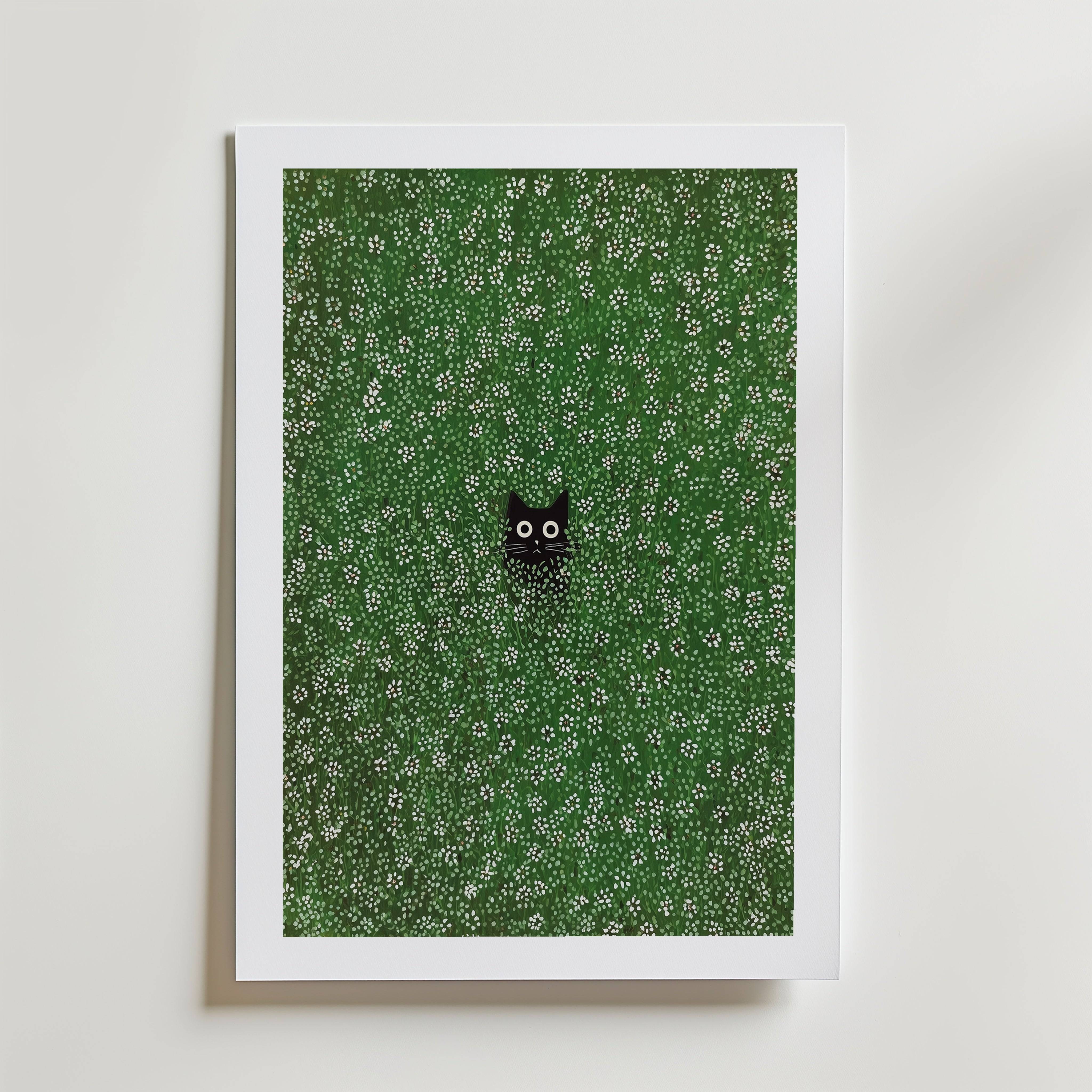 Hidden Meadow Cat Poster - Fine Art Poster 13x18 cm Med passepartout