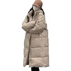 Dam vindtät vinter varm lång dunjacka med huva vattentät quiltad puffer ytterkläder maxi parkas kappa vindjacka ytterrockar, Khaki, 42