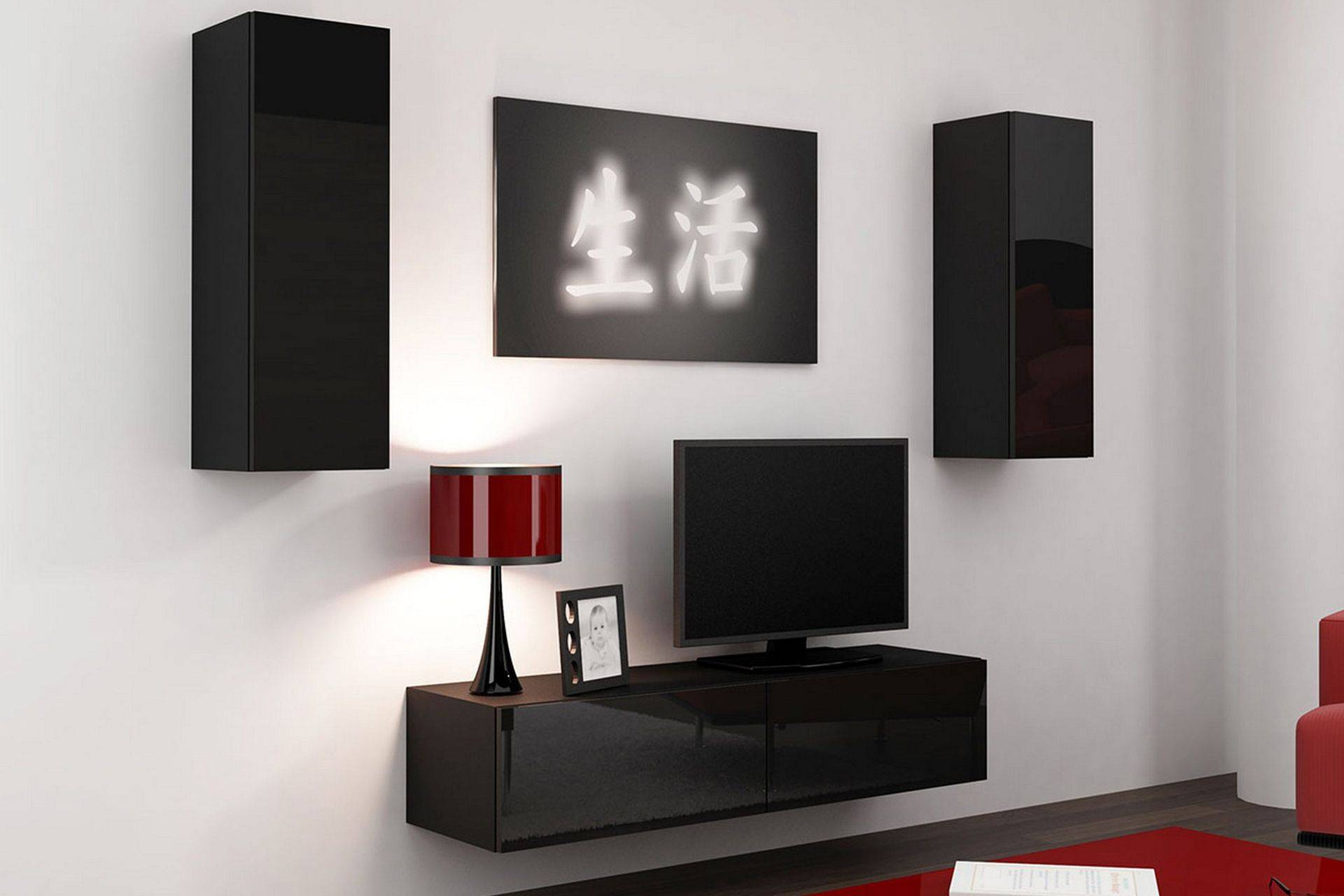 Vasil TV-möbelset 210x40x180 cm - Svart/Vit Vit,Svart