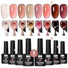 YTD Likomey UV LED Gel-lack Nagellack Set,8 Färger Rosa Röd Kollektion Genomskinlig Natur Gelé Blötlägg Av UV LED Alla hjärtans dag Gel Nagellack Kit,7.5ml 8 flaskor