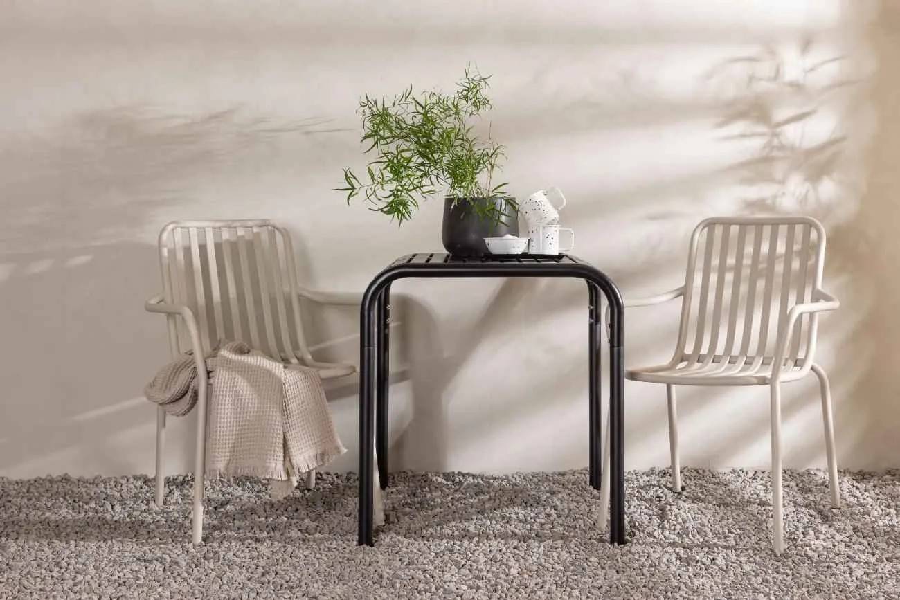 Borneo & Peking - 70×70 cm med 2 stolar - Matgrupper utomhus - beige/svart
