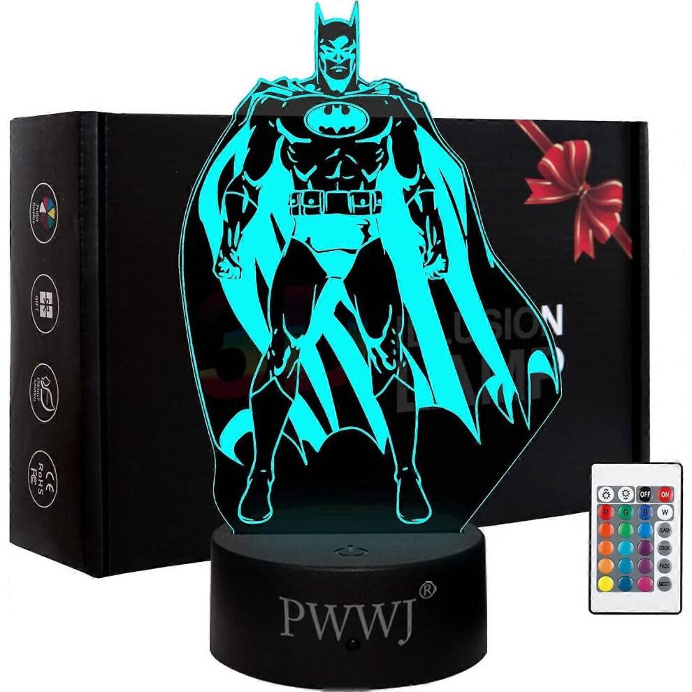 3D Nattljus Batman Action Figur Sängbord Illusion Lampa Färgskiftande LED Akryl
