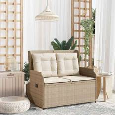 vidaXL Trädgårdsbänk med kudde Beige Poly rattan