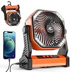 KITWLEMEN Campingfläkt med LED-lykta 20 000 mAh uppladdningsbart batteri, tältfläkt med ljus och krok skrivbordsfläkt personlig USB för camping och fiske, armégrön