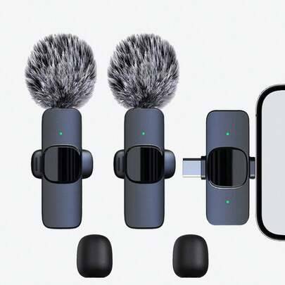 Professionell trådlös Lavalier-mikrofon för smartphones, trådlös mikrofon för video/ljud/vlogginspelning, trådlös minimikrofon för undervisning, inter - Svart (Med 2 mikrofoner,Med 1 mikrofon)