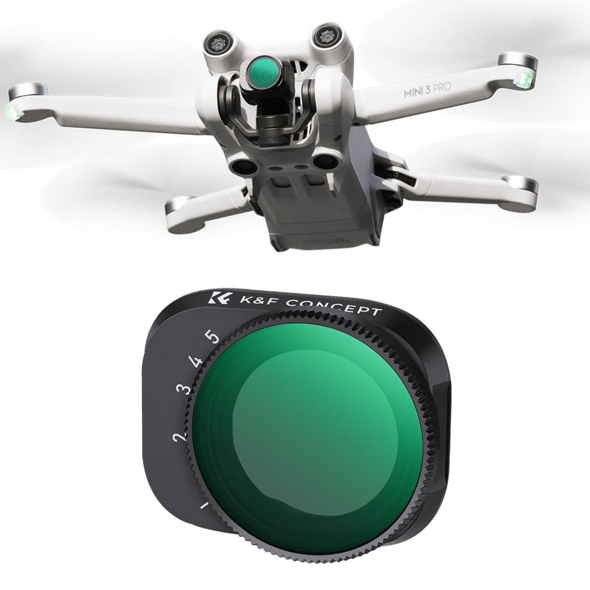 KENTFAITH DJI Drone Mini 3 Pro & Mini 3 Variable ND2-ND32 Filter with Single-sided Anti-reflection Green Film Waterproof and Scratch-resistant