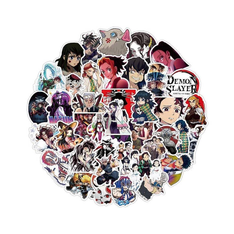 (E) 50pcs Demon Slayer Stickers Anime Cartoon Laptop Stickers Waterproof Skateboard Car Snowboard Bicycle Luggage Decal