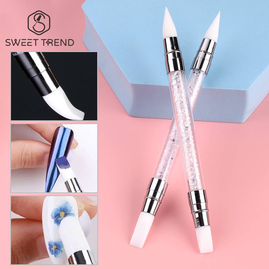 Double Head Silicone Nail Art Pen Carving Flower Sculpting Pen Adjustable Glue Stick Embossing Brush Professional Manicure Tools