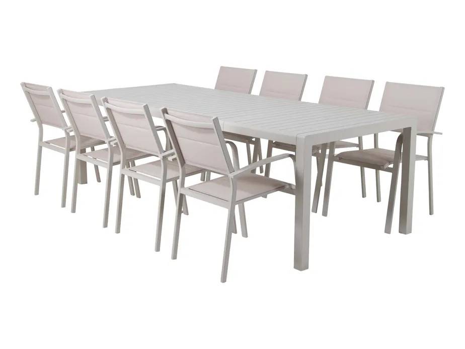 Selected Home Genua spisegruppe Khaki 8 stole & bord 193-253 cm