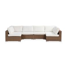 Bahamas Loungesoffa 6-sits – U-soffa för Utemöbler i Konstrotting - Sand Beige / Vita dynor Loungesoffor Comfort Garden