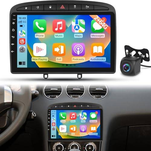 Android bilradio för Peugeot 308 408 2007–2015, trådlös Carplay Android Auto, 1080P pekskärm, DSP GPS WiFi, 2+64G plug and play-radio uppgradering med backkamera