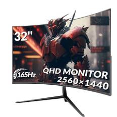 CRUA 32 Zoll Curved Ultrawide Gaming Monitor, 2K QHD(2560x1440), 165Hz,1ms, 1500R, VA, HDR 10, 2xHDMI (165Hz or 144Hz), DP (165Hz), AdaptiveSync, DCI-P3 90%, SRGB100%, VESA 75x75mm, Augenpflege
