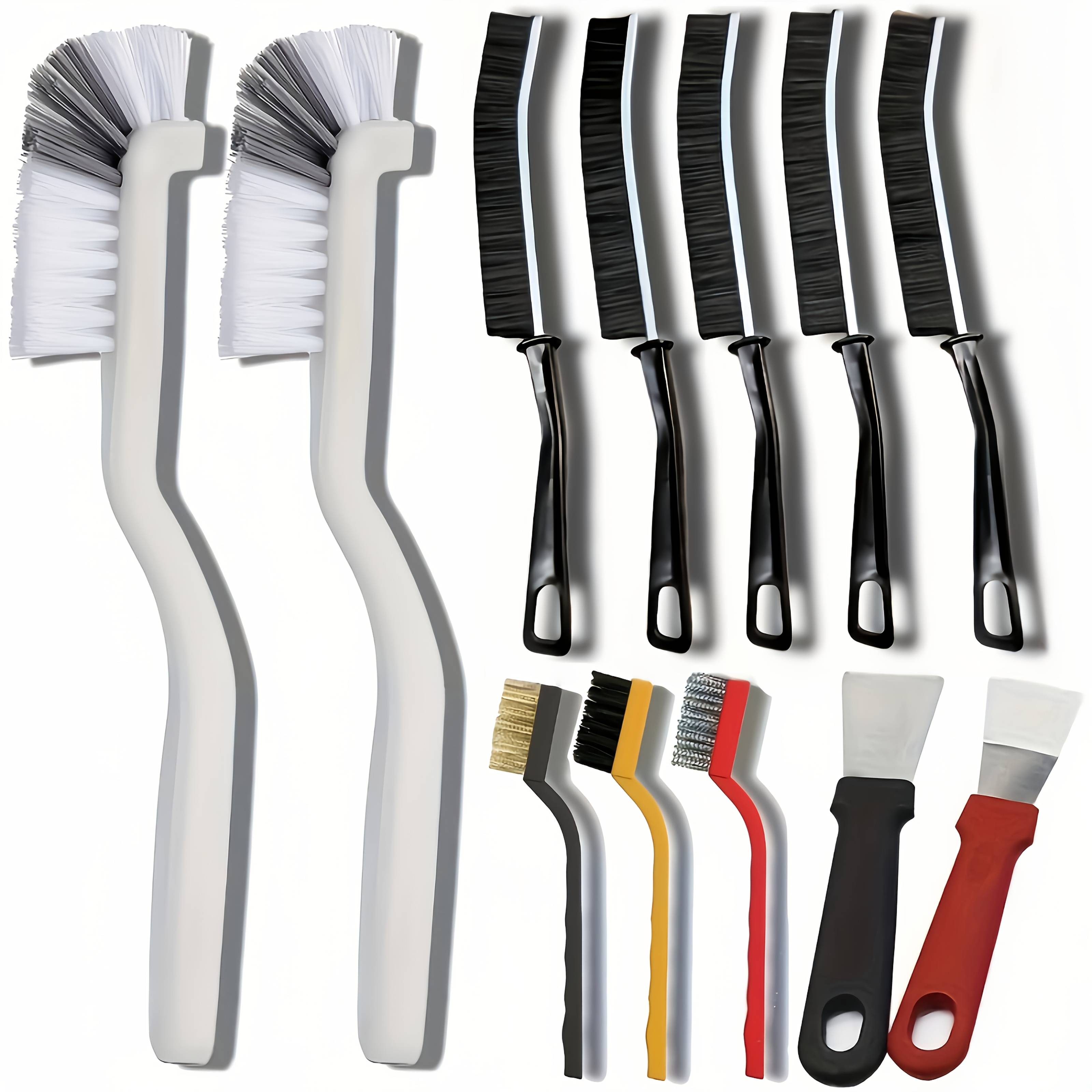 TEMU 12pcs Durable Long-handled Cleaning Brush Set | Suitable For Kitchen, Bathroom, And Home Use - Uncharged Plastic Bristles