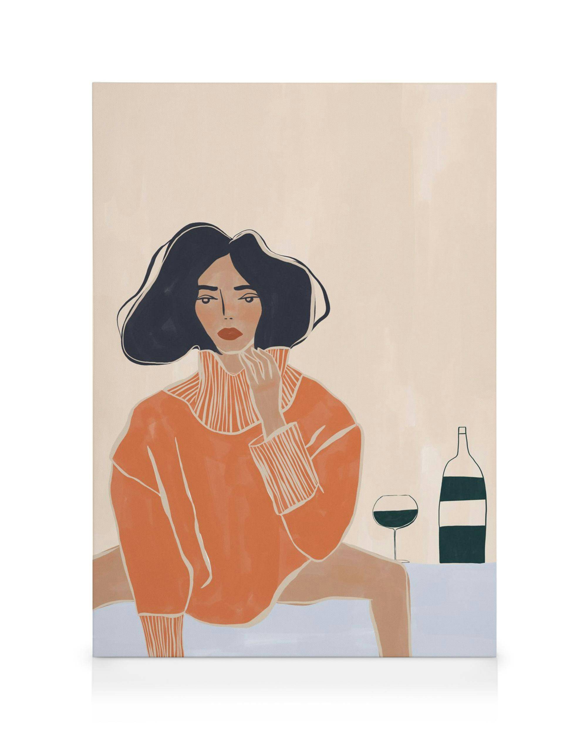 Canvastavlor Ivy Green - Woman with Wine Canvastavla (50x70 cm - Svart ram)