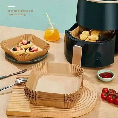 100 st. bakplåtspapper för airfryer, non-stick, vattentäta, oljetåliga, universalbakplåtspapper, lämpliga för airfryer, mikrovågsugn, ångkokare, köks- - Brun (Multi-size)