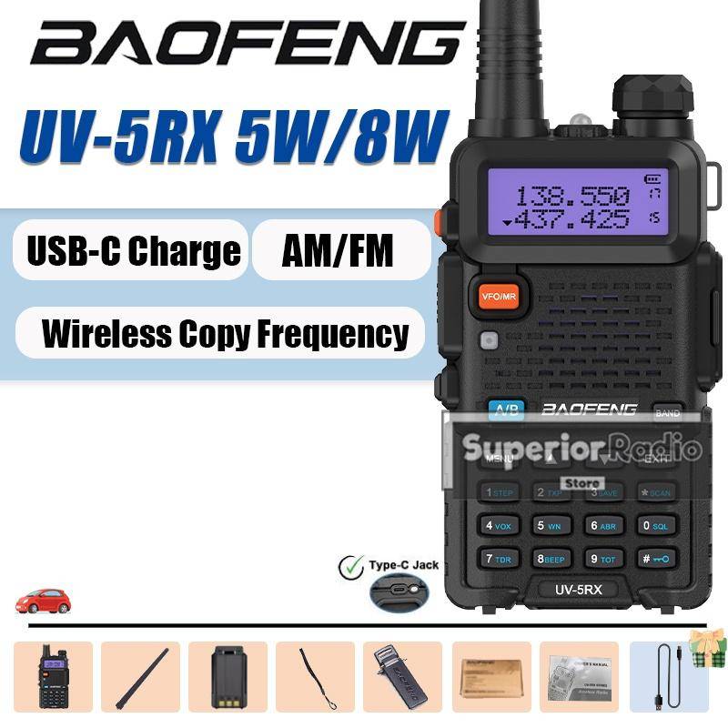 Baofeng UV-5RX Walkie Talkie 5W/8W USB-C-laddare M-5R Trådlös Frekvenskopiering Högkapacitet AM FM DTMF Uppgraderad Version av UV-5R