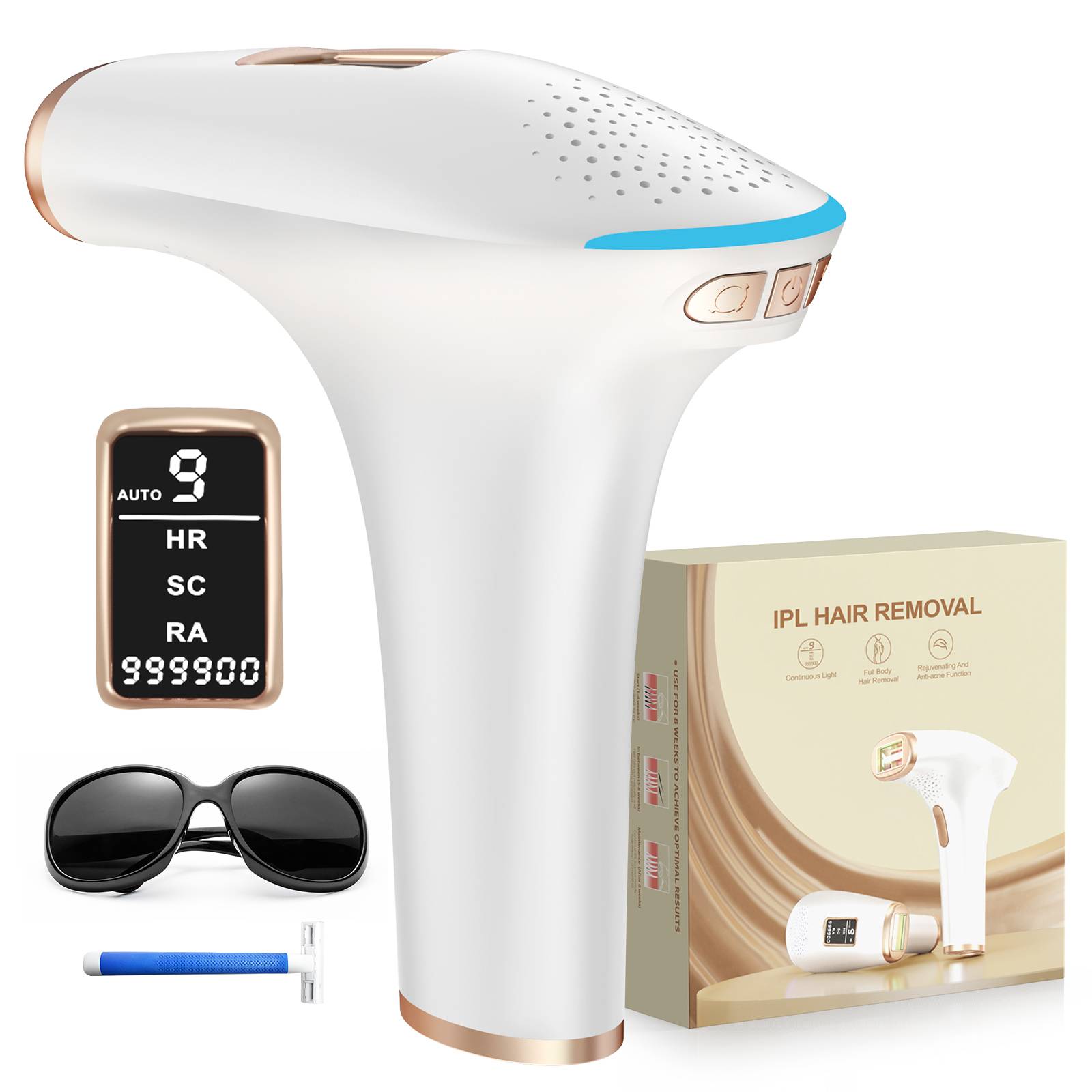 999,999 Flashes IPL Hair Removal Device for Women and Men, Safe & Virtually Painless Alternative to Salon Devices for Facial, Legs, Arms, Bikini, and Whole Body Use. Long-Lasting Results from Home,