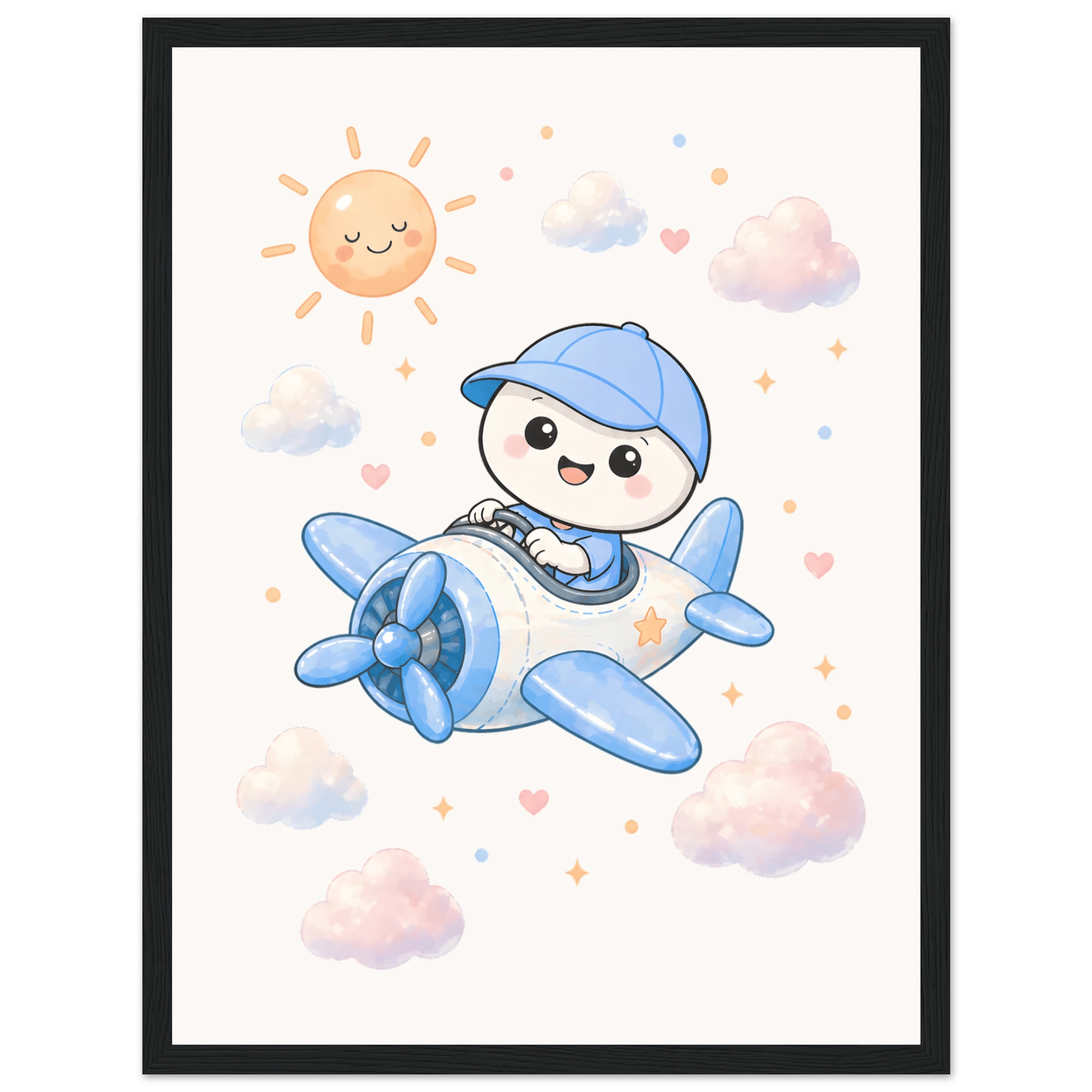 Lille flyger flygplan-30x40 cm / 12x16″ / Med ram / Svart