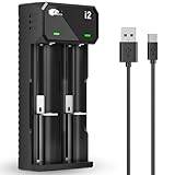 IMREN 18650 Batteriladdare, universell snabb laddare med 2 platser för Li-ION 3,7V 18650 18490 18350 18500 17500 14500 20700 21700 26650 litiumbatteri med USB-C-kabel