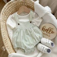 Rutig hängselbyxa, avslappnad mångsidig för baby pojke eller baby flicka - Grön (6-9M,9-12M,12-18M,18-24M,2-3Y,0-1M,1-3M,3-6M)