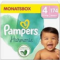 Pampers babyblöjor storlek 4 (9–14 kg) harmoni, MånadsBOX, skonsamt hudskydd och växtbaserade ingredienser, 174 stycken