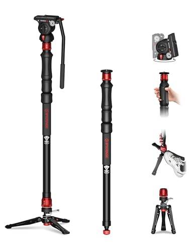 IFOOTAGE Cobra 3 Strike Monopod A150S Ⅲ med K5S Komodo Fluid Head, Video Head, Pedal Lock Base Minipod, Enstegs höjdjustering, Max. nyttolast 11lbs/5KG