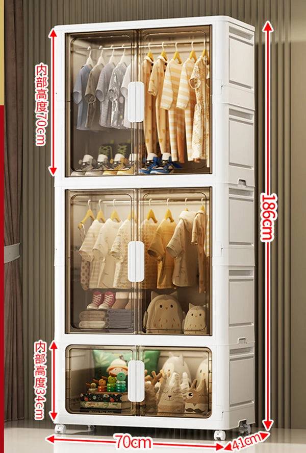 Wardrobe Clothes Organizer Foldable Organizer Cupboard Movable Storage Cabinets for Home - 70x41x185cm-grey
