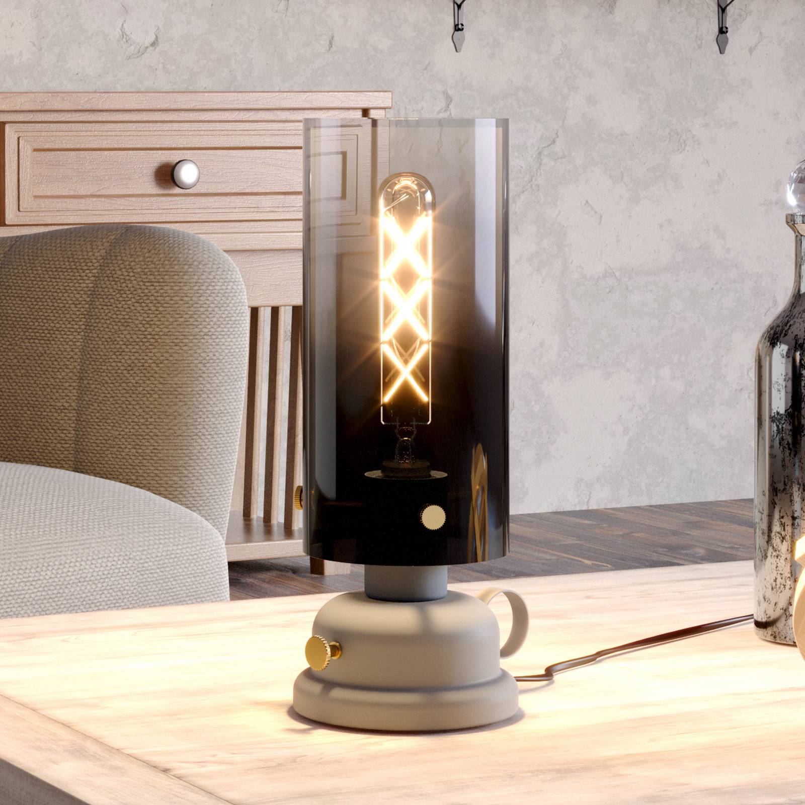 EGLO Sängbordslampa, Aluminium / grå / zink, Vardagsrum / matsal, Glas, Bordslampa
