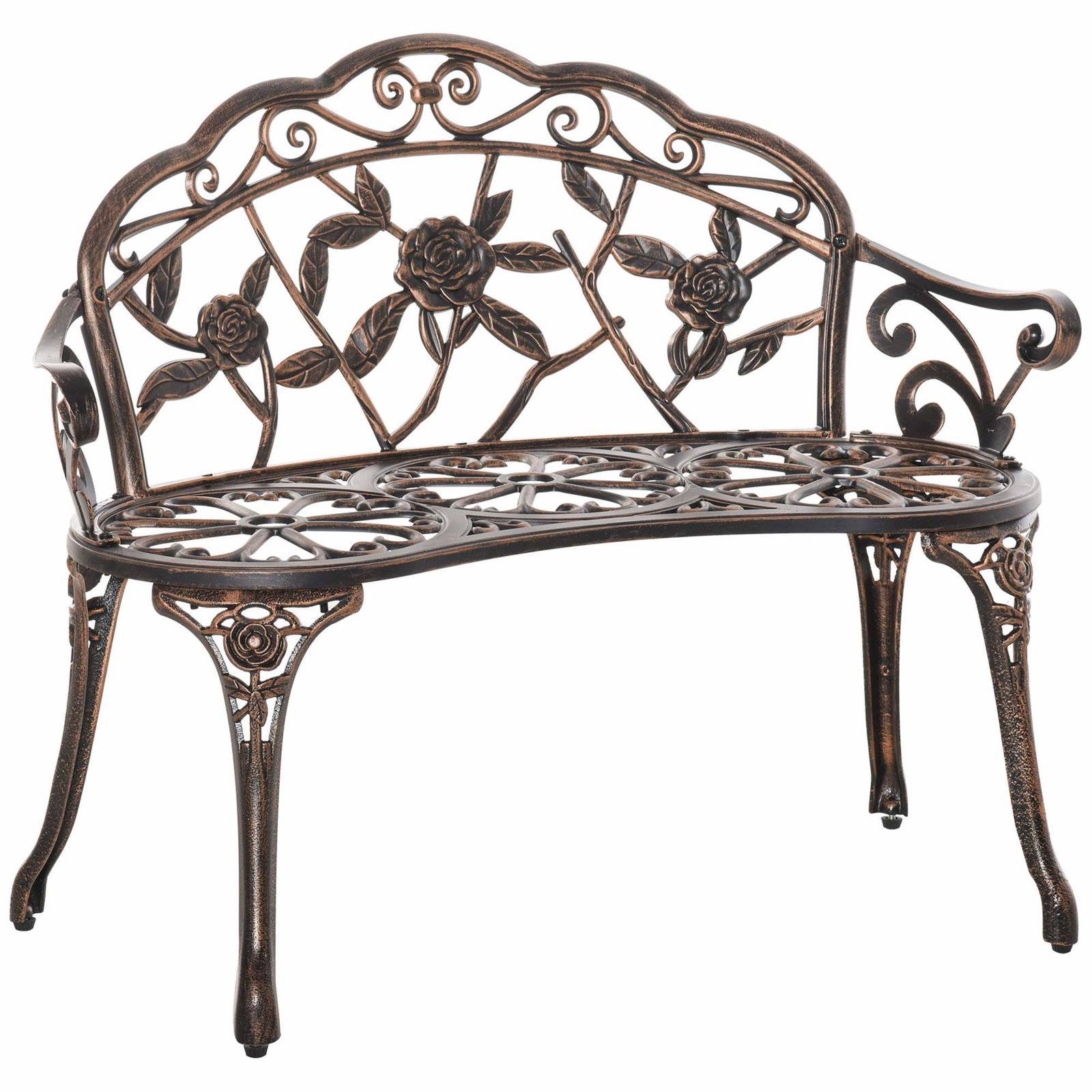 Metal 2-personers havebænk – Retrostil, blomsterdesign
