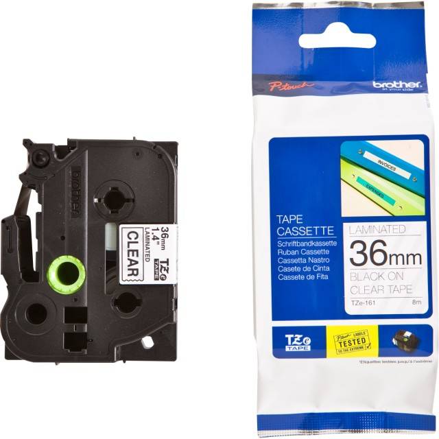 Brother Tape klar sort tekst 36MM tze161.