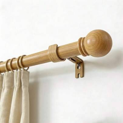 1 set - Gardinstång i konstträ, passar fönsterstorlekar 86 till 380 cm, 2,5 cm diameter, justerbar, kraftig gardinstång med dekorativ konstträfinish, (87 cm–298 cm,87 cm–150 cm,87 cm–372 cm,87 cm–224 cm)