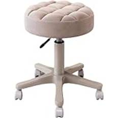 Pall Läder Rund Rullande Pall Drafting Bar Pall Med Hjul Rullande Swivel Höjdjusterbar SPA Pall for Frisersalong, SPA for Hem(Beige)