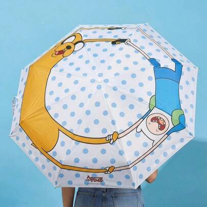 1 st söt tecknad vikbart paraply, bärbart kompakt miniparaply med fodral, lätt regn- och solskyddsparaply för kvinnor, resor och utomhusbruk (Blå Polka Prick)