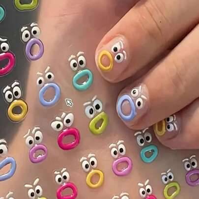 1 ark Munmonster Relief Nagelklistermärke Stor Munmonsterögon 3D Gelé Nagelklistermärke Ansikte Nagelklistermärke Tecknad Klistermärke - Multifärgad (En-Storlek)