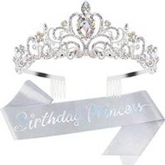 Birthday princess Sash & Crown Tiara Kit - Happy Birthday Queen Tiara for Women Crystal Headband Hair Accessories for caketopper
