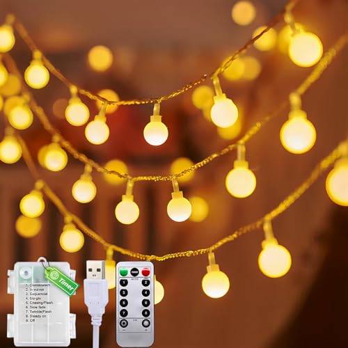 taiyongkang Lichterkette Innen, 6M 40LED Globe Lichterkette indoor, Batterie + USB betrieben, lichterkette warmweiß innen mit Timer und 8 Modi, für Weihnachten, Zimmer, Garten, Festliche Dekoration