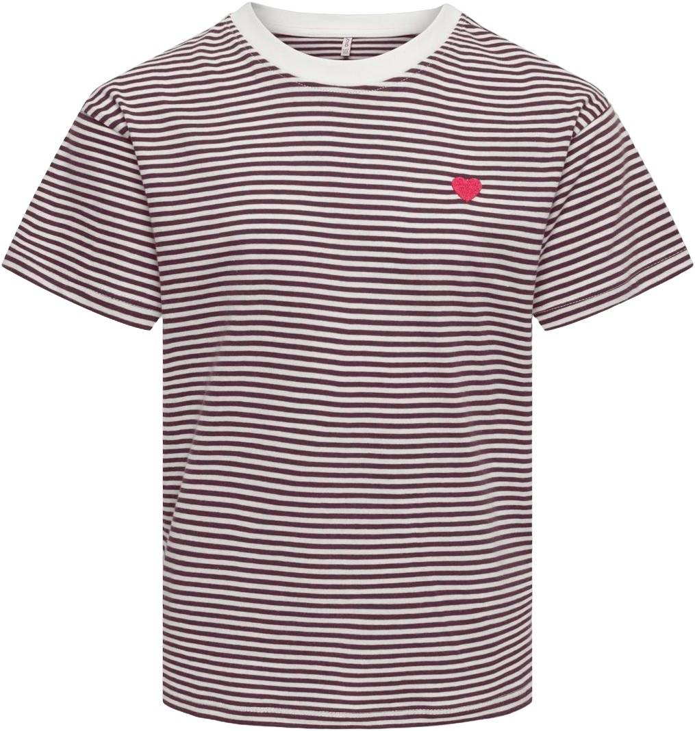 ONLY Kogpisa Maiken Life Crop SS ONL JRS Stl. 146/152 flickor - Toppar Från Magasin - Fig/cloud Dancer Y/d Stripes / Red (146/152)
