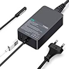 DTK Laddare 44 W 12 V 3,6 A Surface Pro laddningskabel för Microsoft Surface RT/2, Surface Pro 1/Surface Pro 2 1536 med USB-port och strömförlängningskabel