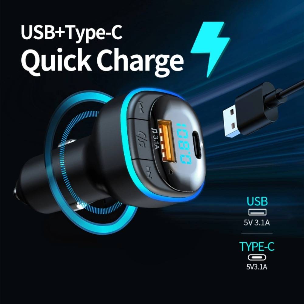 Car BT FM Transmitter Wireless Adapter Mic Audio Receiver Auto MP3 Player 3.1A Dual USB Fast Charger Car Accessories